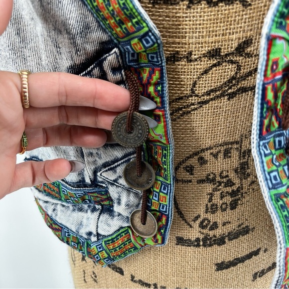 Vintage‎ Acid Wash Native Denim Vest Waistcoat Unique Artsy Eclectic 80s Medium - Picture 3 of 12